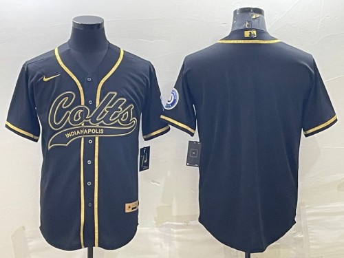 Men's Indianapolis Colts Blank Black Gold With Patch Cool Base Stitched Baseball Jersey